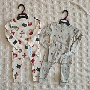 NEW Carter's- Santa Letters Cream 2pc Pajama Set & Green Candy Cane 2pc Pajama